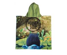 Trolls - Diseño Branch poncho-toalla infantil microfibra con capucha, 50x100 cm toalla, 50x50 cm poncho.