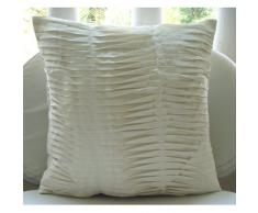 Ivory Beauty - Decorativa Funda de Cojin 60 x 60 cm, Square Marfil Seda Alforzas