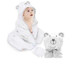 Toallas de Baño para Bebe Eccomum Toallas Bebe con Capucha, con 2 Toallita, Diseño de Oso, 100% Bambú, 90 x 90, Grande, Suave y Confortable, Extra Absorbente, Regalo Perfecto para Niños y Niñas
