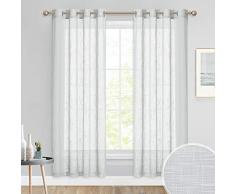 PONY DANCE Cortinas Gasa Lino - Visillos Gris Claros Transparentes para Ventanas Dormitorio Infantil/Cortinas Trabillas Sin Taladrar, Dos Piezas, 132 x 180 CM (An x L)