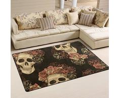 Yibaihe Alfombra decorativa (ligera, estampada, calavera contemporánea, con flores rojas, impermeable, resistente a la decoloración, 79 x 51 cm), 100% poliéster, multicolor, 79 x 51 cm (31 x 20 in)
