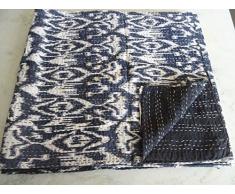 Textiles asiáticos Tribal Ikat impresión King Size edredón Bordado Kantha, Manta Kantha, Cubierta de Cama, Rey Kantha Colcha, Bohemia Bedding Kantha Tamaño 90 Pulgadas x 108 Pulgadas 12