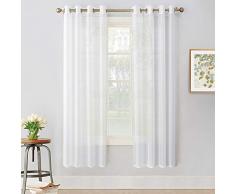 PONY DANCE Cortinas Visillos Blancos para Ventanas Dormitorio - Cortinas Gasa Semitransparentes con Ollaos Decor Hogar Cocina Salon Oficina Deseño Moderno, 2 Uds, 140 x 175 cm (An x Al)