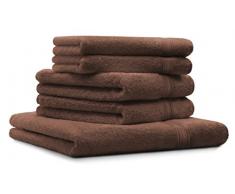 5 uds. Juego toallas GOLD color : nuez , calidad 600 g / m², 1 toalla de baño 70 x 140 cm, 2 toallas de mano 50 x 100 cm y 2 toallas de cara 30 x 30 cm