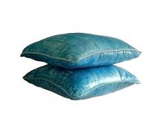 Aqua Shimmer - Decorativa Funda de Cojin 35 x 35 cm, Square Azul Terciopelo Frontera de Cuentas Hecho A Mano