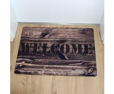 Stilingo - Felpudo para interior y exterior con mensaje «Welcome», 70 x 50 cm, microfibra, madera, 70 x 50 cm