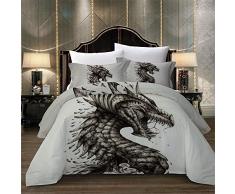 CHAOSE Funda Nórdica Material Avanzado Anti-ácaro Pterosaurio De Plata Algodón Poliéster 3 Piezas (1 Funda Nórdica + 2 Funda De Almohada 48x74cm) ((150x200cm) - Cama de 90)