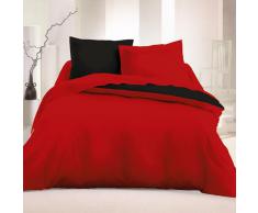 Black & Red (Negro y Rojo) - SoulBedroom Juego de cama reversible, 100% Algodón (funda para edredón 155x200 cm y 1 funda de almohada 65x65 cm) / cama de 90 cm (individual)