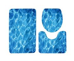 Set de 3 alfombrillas para baño suaves con diseño 3D de Asnlove, incluye alfombrilla rectangular de 75 x 45 cm, funda para tapa de inodoro y alfombrilla para el inodoro, tela, azul, 75 x 45 CM