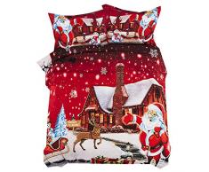 Stillshine Navidad Ropa de Cama 3 Piezas 220x240 Santa Claus Funda nórdica y Funda de Almohada Ropa de Cama Poliéster superfino Suave y Transpirable