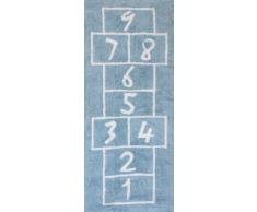 Aratextil. Alfombra Infantil 100% Algodón lavable en lavadora Colección Pata Coja Celeste 90x200 cms