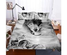 Ropa de cama individual 180x220 3D Animal Lobo sol Lobo Pareja de lobo Nieve Lobo Cabeza de lobo Funda nórdica y funda de almohada Poliéster superfino Suave y transpirable Prevenir Alérgico