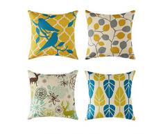 Topfinel Hogar 4 Cojines Lino algodón Fundas Almohada Decorativa para Camas sofás sillas Cuadrado 45X45cm Hojas Serie Bosque