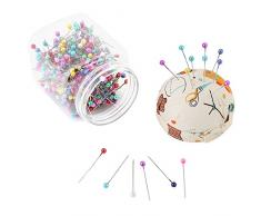 Botella multicolor pernos rectos perlas agujas pernos acolchados tela cubierta Pin cojín botella de costura Craft 500 unids