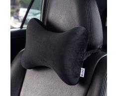 Mr.Ho Terciopelo Almohada para el Reposacabezas del Coche, Cojín Cervical con Soporte de Cuello para el Asiento del Coche con Espuma de Memoria para Conducir - con Cubierta Extraíble-Negro