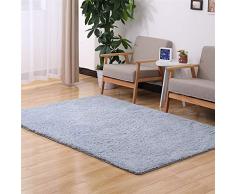 Liveinu Rectángulo Shaggy Alfombra con Respaldo Antideslizante Absorbente Alfombra de Baño 60x160cm Azul Gris