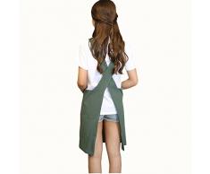 BBYBBS H - Delantal de algodón Suave y Lino, Color sólido, diseño de Halter Cruzado, Estilo japonés, Forma de X, para Cocina y Cocina