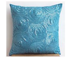 Aqua Touch - Decorativa Funda de Cojin 30 x 30 cm, Square Azul Seda Lentejuelas y Cuentas Bordados