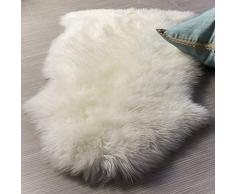 Kai Hong Faux Cordero Natur-Fell-Shop – Alfombra (60 x 90 cm) aspecto de pelo de cordero sintética Alfombra Longhair piratería. Lana cama Alfombrilla sofá Matte, lana, Blanco, 50 x 80 cm