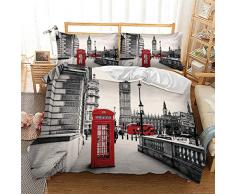 EU-VV Funda Nórdica Juego De Cama Suave Transpirable Poliéster-Algodón Ciudad Famosa 1 Funda Nórdica + 2 Fundas De Almohada 48X74cm (Londres,(220x 240cm)-Cama de 150/160)