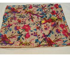 Tribal Asian Textiles hecho a mano pájaro Impresión Tamaño King Kantha Edredón, manta Kantha, cubierta de cama, rey Kantha colcha, Bohemia Bedding Kantha Tamaño 90 pulgadas x 108 pulgadas