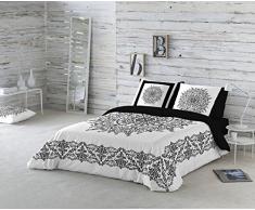 Euromoda Mandala Frame Funda Nórdica, Algodón, Blanco, Negro, Cama 90