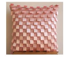 Soft Pink Dreams - Decorativa Funda de Cojin 60 x 60 cm, Square Pink Suede Alforzas y Lazos de Cinta de Raso