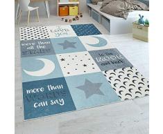 Paco Home Alfombra Habitación Infantil Niño Lavable Corazón Estrellas Luna Frase Azul Gris, tamaño:80x150 cm