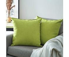 Topfinel juego 2 Fundas cojines Cama Sofas de Chenilla Algodón Lino duradero Almohadas Decorativa de color sólido Para Sala de Estar sofás camas sillas Dormitorio Jardín Coche 35x35cm Verde