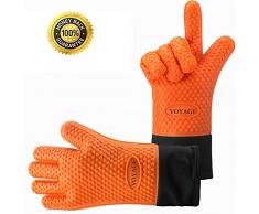 VOYAGE Guantes Cocina,1 Par Guantes Horno, Manoplas para Barbacoa Asado BBQ, Resistentes al Calor Hasta 350℃ Con Silicona Antideslizantes Impermeable,Largo Para Proteger El Antebrazo - Naranja