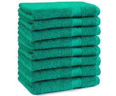 Betz 8 unidades set toallas serie PREMIUM 100% algodon 8 toallas de mano tamaño 50x100 cm color verde esmeralda