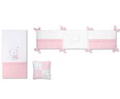 Pirulos Bonito Conjunto Edredón + Protector/Chichonera + Cojín Osito Star para Cuna Bebé, Medidas 62x125 cm Color Blanco y Rosa