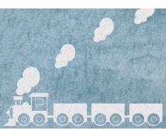 Aratextil Tren Alfombra Infantil, Algodón, Celeste, 120x160 cm