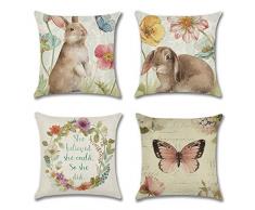 Artscope Funda de Cojín de Algodón de Lino Suave Funda de Almohada Cuadrado para Sofá Cama Decoración para Hogar 45x45cm,Set de 4 (Primavera)