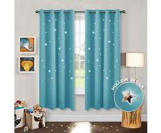 PONY DANCE Cortinas Opacas Azul Turquesa Infantiles Niño Bebe Estrellas Mosquiteras/Paneles Termicas Aislantes para Ventanas Pequeñas Decoracion Hogar, 2 Piezas, 117 x 182 cm (An x Al)
