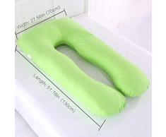 AEIL - Almohada en forma de U para embarazada, para dormir lateral, desmontable, multifuncional, apoyo de cintura, silencioso y cómodo, ergonómico, almohada larga de maternidad verde verde
