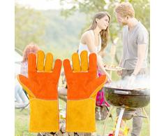 Guantes de soldadura resistentes al calor de 35,56 cm, guantes de trabajo de piel resistente para soldar barbacoas, chimeneas, horno, parrilla de soldadura, soporte para ollas