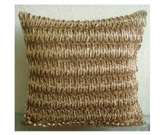 Gold N Copper Tan - Decorativa Funda de Cojin 30 x 30 cm, Square Oro Seda Oro Cinta de Cuero 3D Metalizado