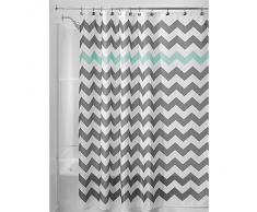 InterDesign Chevron Cortina de ducha de tela, Cortina de baño lavable a máquina y con 12 ojales reforzados, Cortina decorativa con dibujo de zigzag, Poliéster gris/turquesa