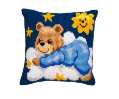Vervaco - Cojín de punto de cruz (diseño de oso de peluche sobre las nubes), color azul