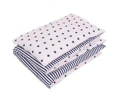 Sevira Kids - Juego de cama infantil reversible de 2 piezas (100% algodón ecológico), diseño de estrellas blanco azul marino Talla:90 x 120