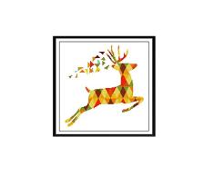 Proumhang 14 CT Kits de bordado DIY Mantel de punto de cruz para bordar 2 hilos Aida Canvas Blanco 36x36cm: Ciervos coloridos