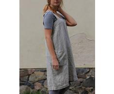 SAMGU Vestido De Delantal Casual para Mujer Vestido De Lino con Delantal Cruzado Cuadrado De Lino Trabajo En El Jardín Gris M