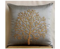 Tree Of Faith - Decorativa Funda de Cojin 30 x 30 cm, Square Gris Plata Seda Cuentas Sombreadas