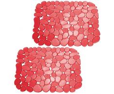 mDesign Juego de 2 alfombrillas antideslizantes y recortables – Práctico tapete de PVC para la cocina – Base para fregadero con diseño de guijarros para proteger la vajilla y el fregadero – rojo