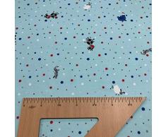 Tela por metros de sábana estampada - Algodón y poliéster - Ancho 270 cm - Largo a elección de 50 en 50 cm | Animales con fondo a topos, azul