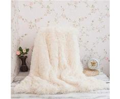 Kaihong - Manta acogedora de microfibra para sofá o cama, pelo sintético (130 x 160 cm, color blanco), poliéster, Blanco, 130 x 160