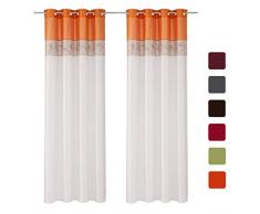 SIMPVALE Juego de 2 Cortinas Floral Bordadas con de Seda Artificial con Ojales para Balcón Salón Dormitorio (Naranja, Ancho 145cm/Altura 245cm)
