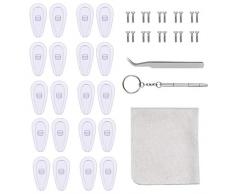 Dokpav Kit de Reparación de Gafas, 10 Pares Almohadillas de Nariz para Gafas Silicona, Almohadillas de Nariz de Cámara de Aire, con Tornillos Pinzas y Paño de Limpieza
