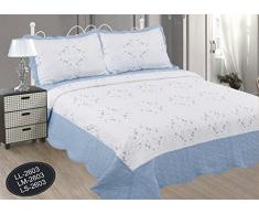 ForenTex - Colcha, Bouti, (LL-2603), cama 150 cm, 240 x 260 cm, Celeste, bordada, + 2 cojines, colcha verano, colcha barata, set de cama, ropa de cama. Por cada 2 colchas o mantas paga solo un envío (o colcha y manta), descuento